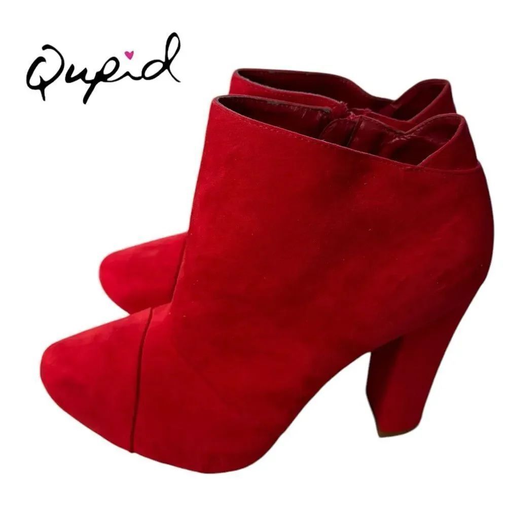 Qupid Women's Red Suede Platform Ankle Boots Booties 10
